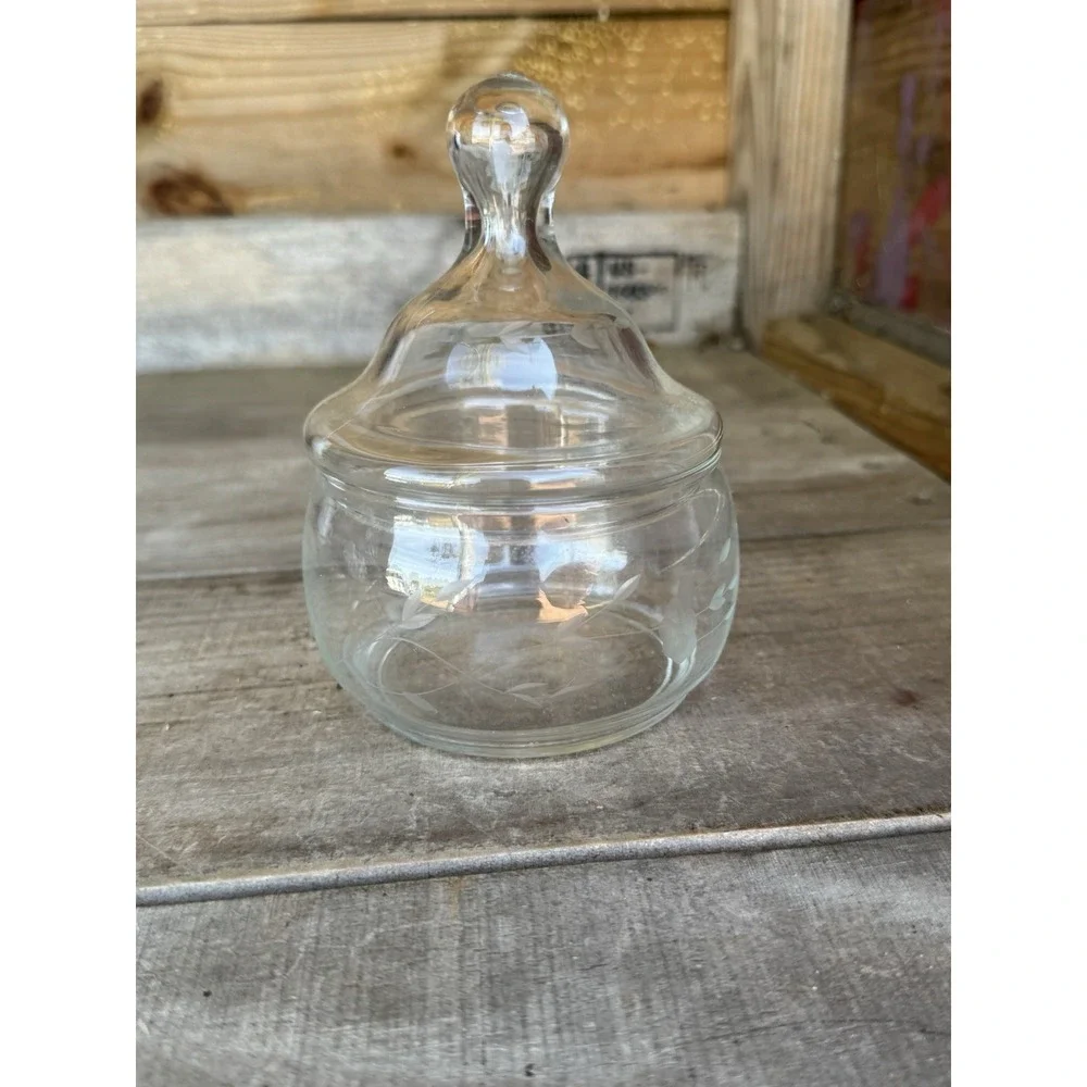 Vintage Princess House Heritage Etched Floral Apothercary‎ Jars Candy Dish